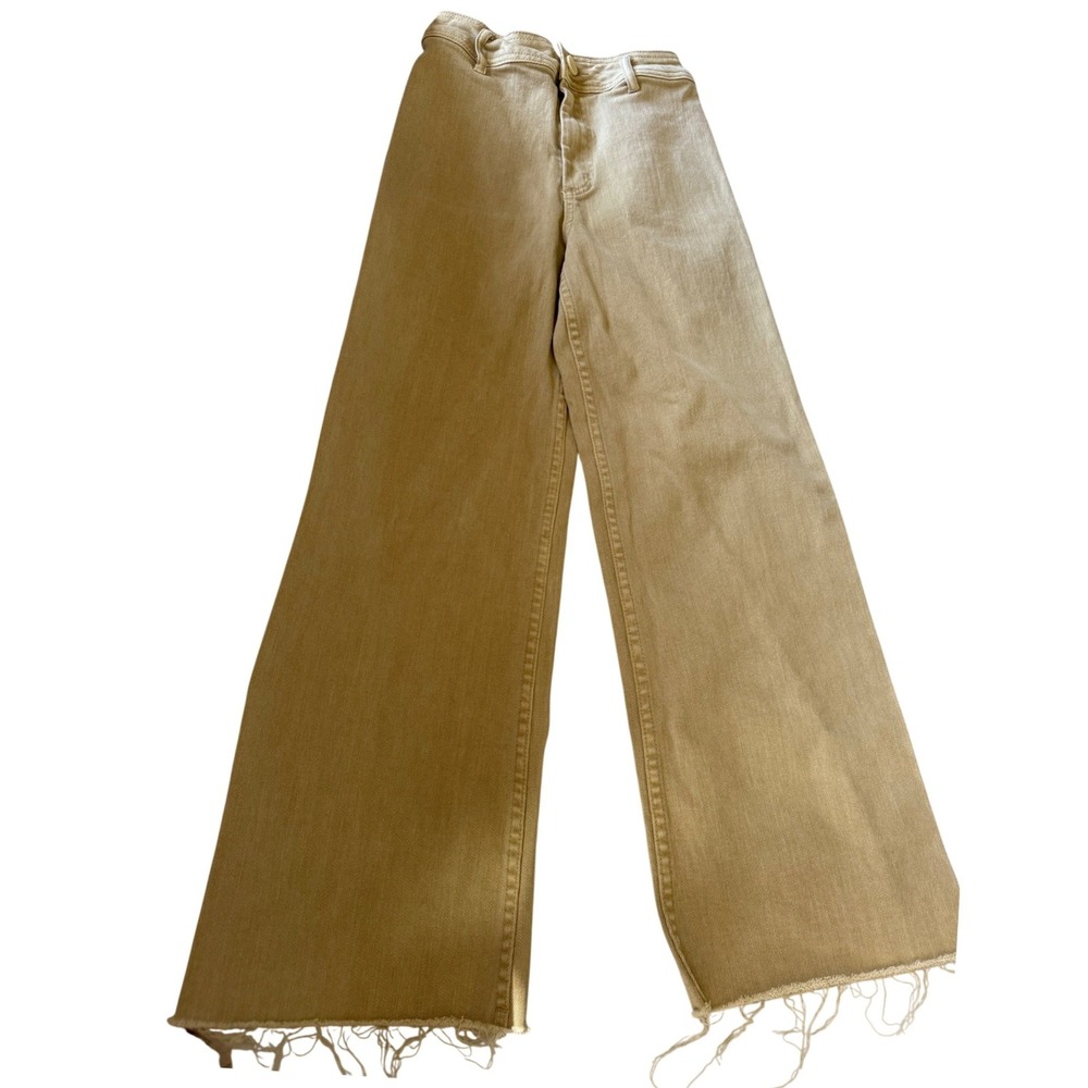 Miou Muse Womens Wide‎ Leg Raw Hem Denim Jeans Small Tan Casual Outdoor Stretch